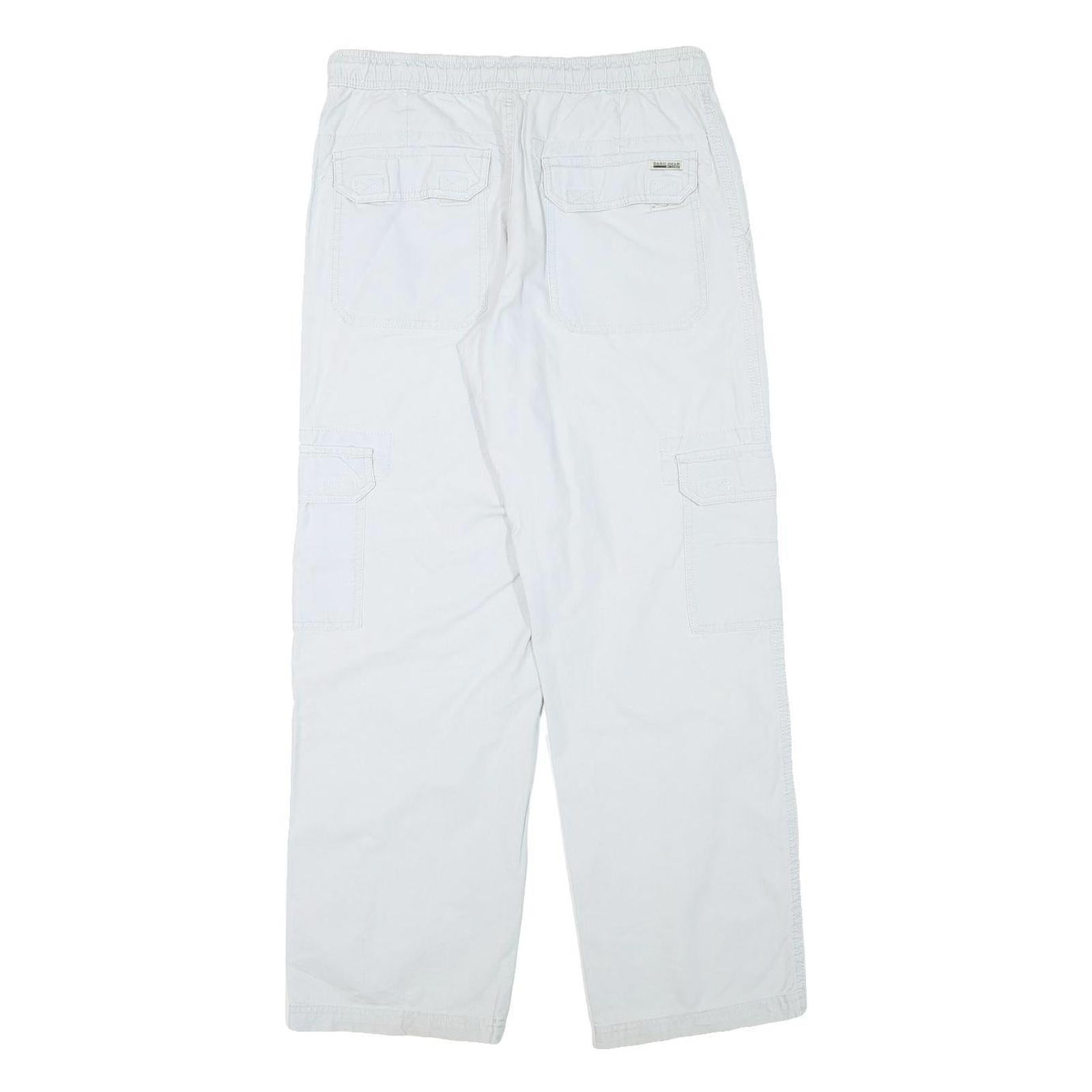BASIC GEAR Mens Cotton Blend White Relaxed Cargo Trousers W29 L29 Drawstring
