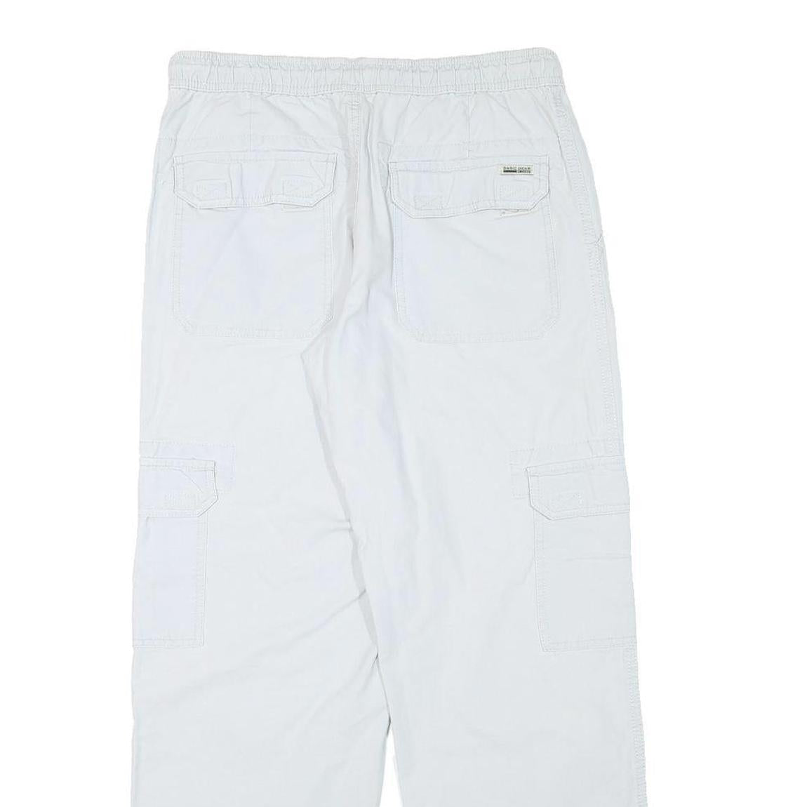 BASIC GEAR Mens Cotton Blend White Relaxed Cargo Trousers W29 L29 Drawstring
