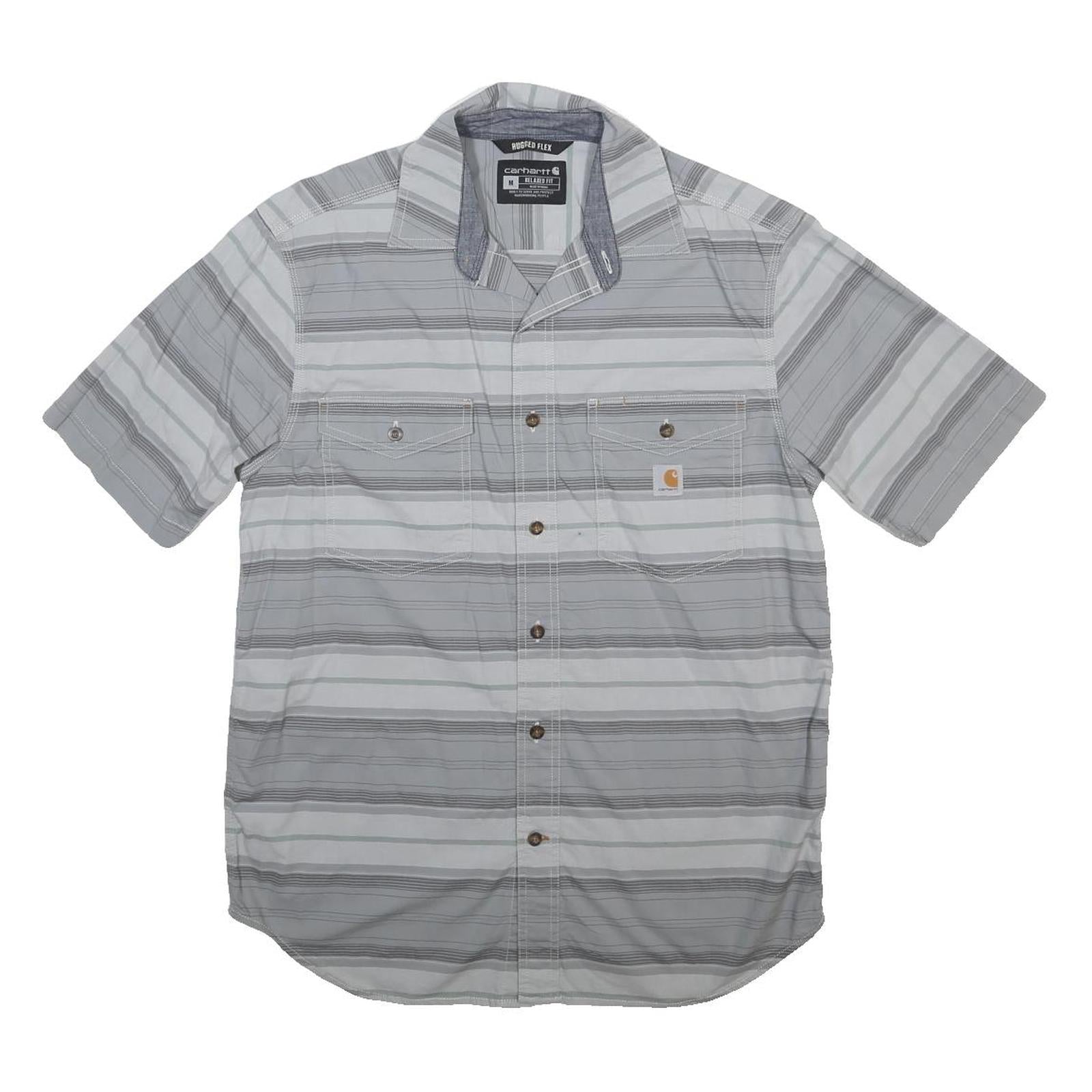 CARHARTT Mens Grey & White Striped Relaxed Fit Short Sleeve Shirt M Casual