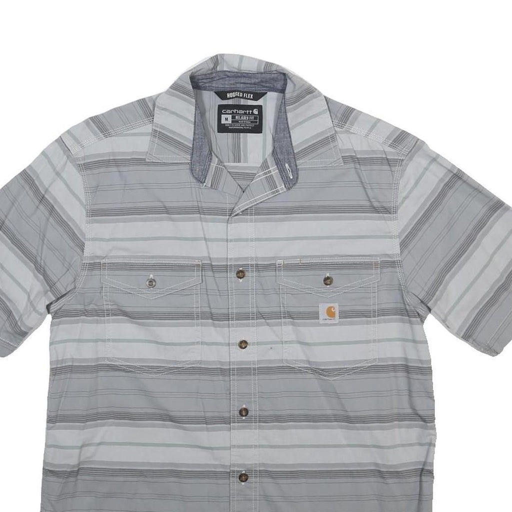 CARHARTT Mens Grey & White Striped Relaxed Fit Short Sleeve Shirt M Casual
