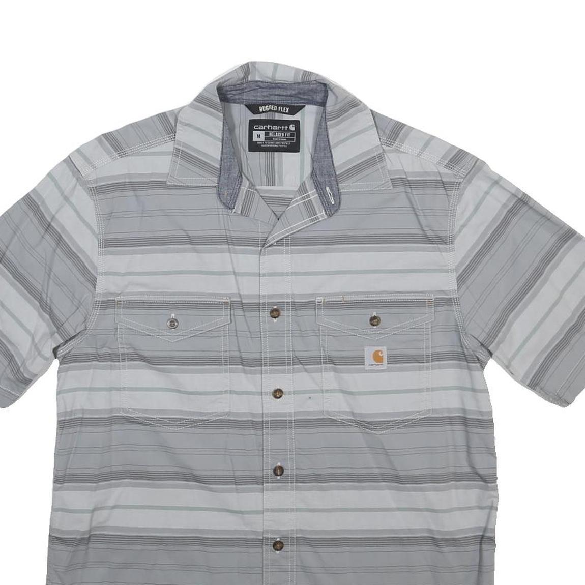 CARHARTT Mens Grey & White Striped Relaxed Fit Short Sleeve Shirt M Casual