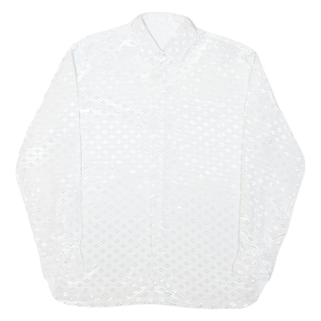 Mens White Printed Shirt Long Sleeve Collared XL Lightweight Shirt