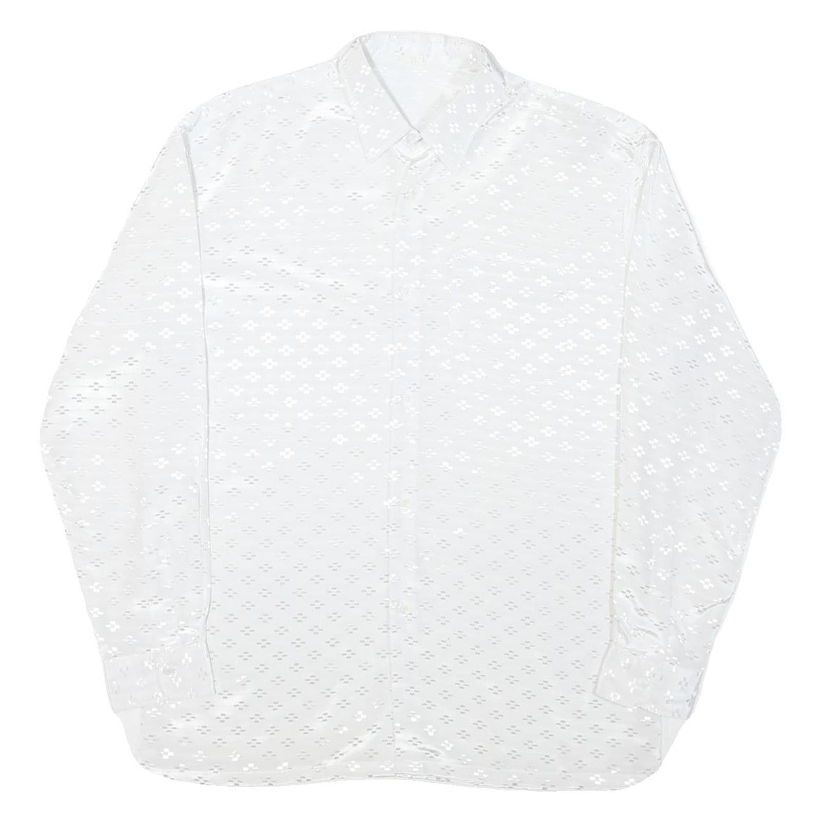 Mens White Printed Shirt Long Sleeve Collared XL Lightweight Shirt
