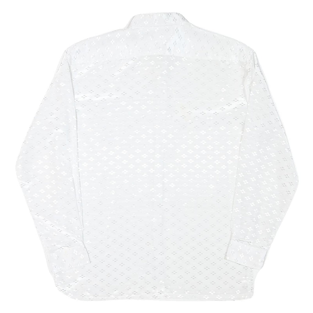 Mens White Printed Shirt Long Sleeve Collared XL Lightweight Shirt