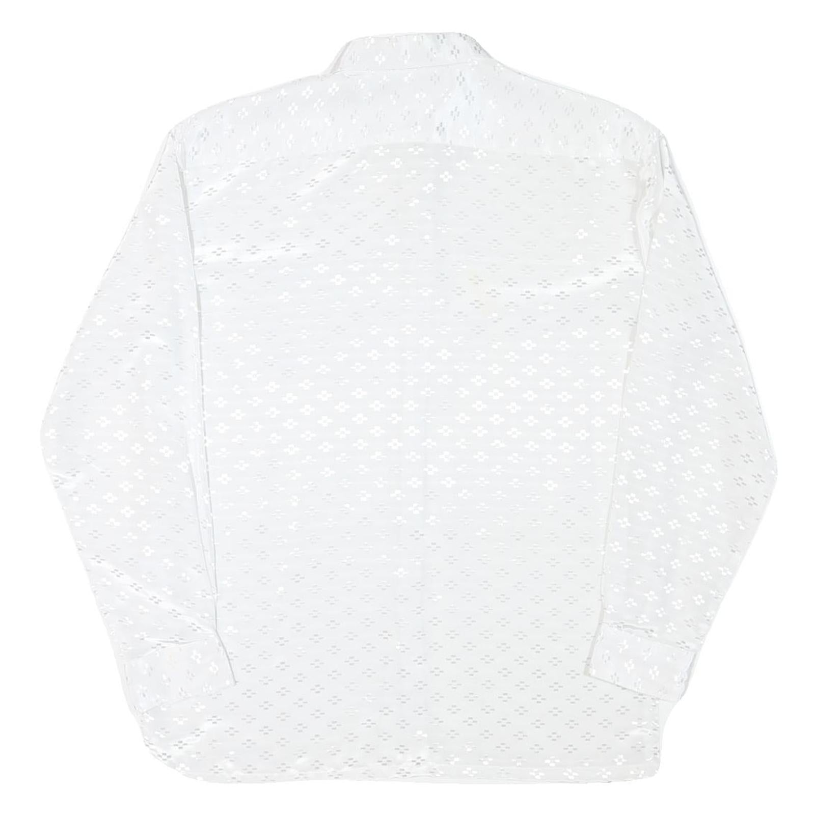 Mens White Printed Shirt Long Sleeve Collared XL Lightweight Shirt