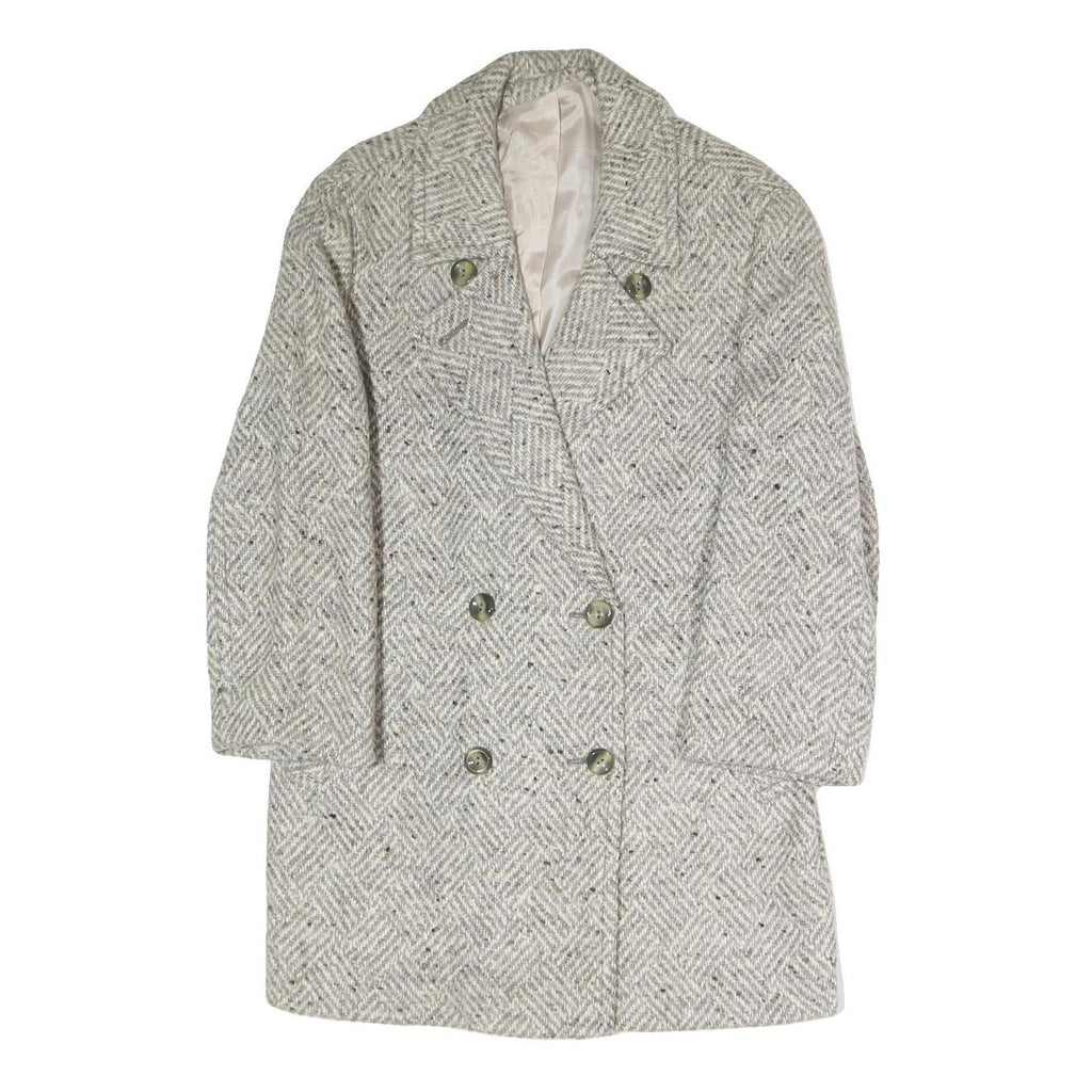 Womens Cream & Grey Plain Button Jacket S Polyester Blend Classic Comfort Style