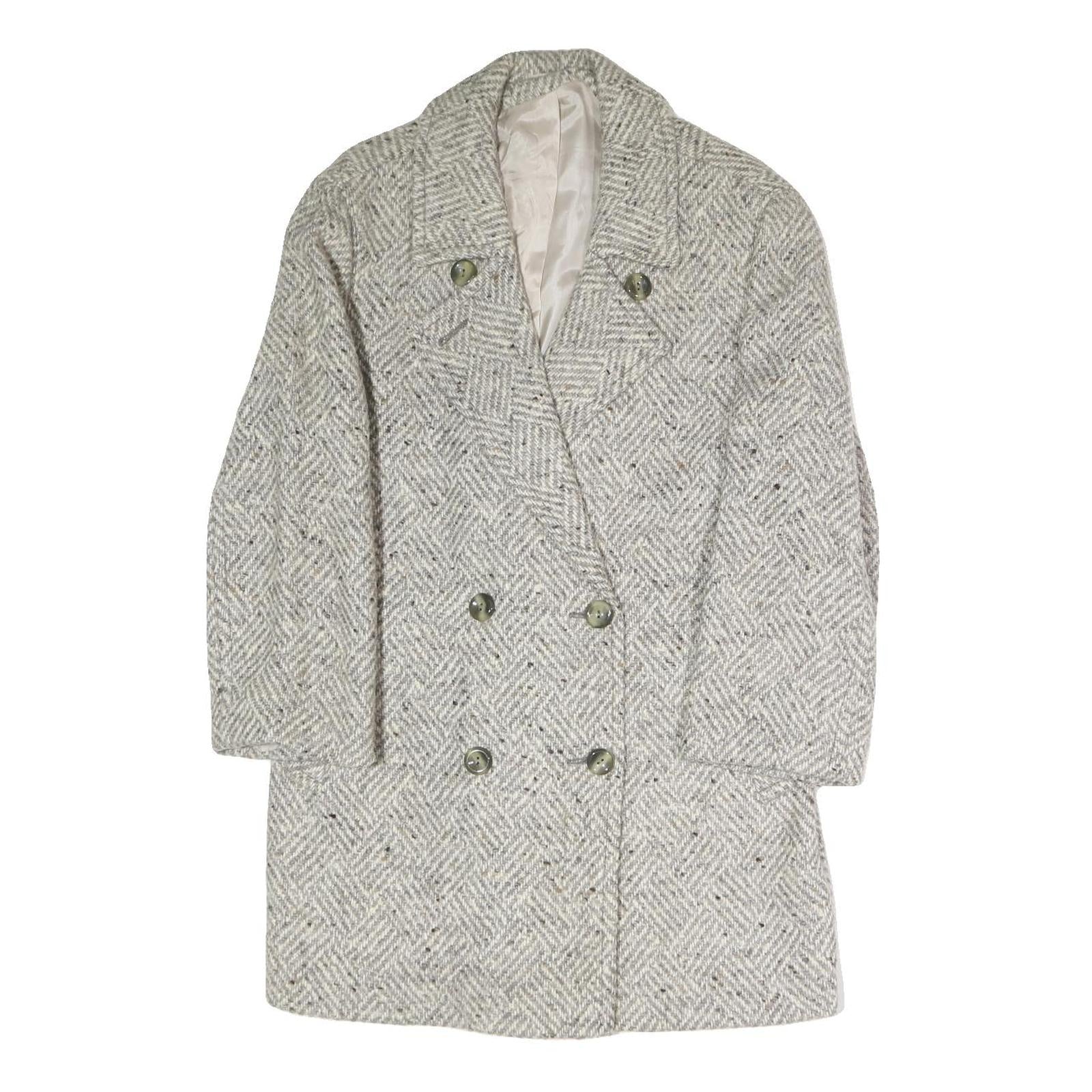 Womens Cream & Grey Plain Button Jacket S Polyester Blend Classic Comfort Style