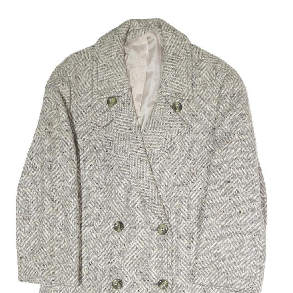Womens Cream & Grey Plain Button Jacket S Polyester Blend Classic Comfort Style