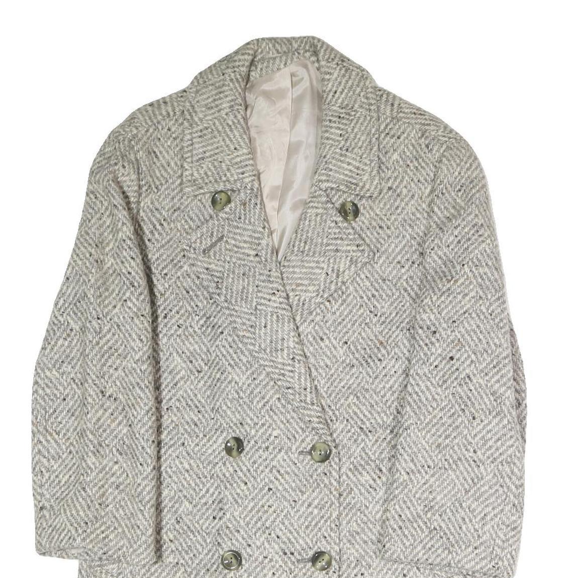 Womens Cream & Grey Plain Button Jacket S Polyester Blend Classic Comfort Style