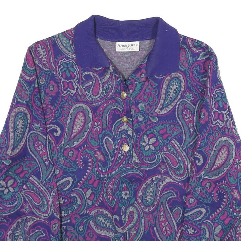 ALFRED DUNNER Womens Purple Paisley Pullover M Button Neck Elegant Sweatshirt