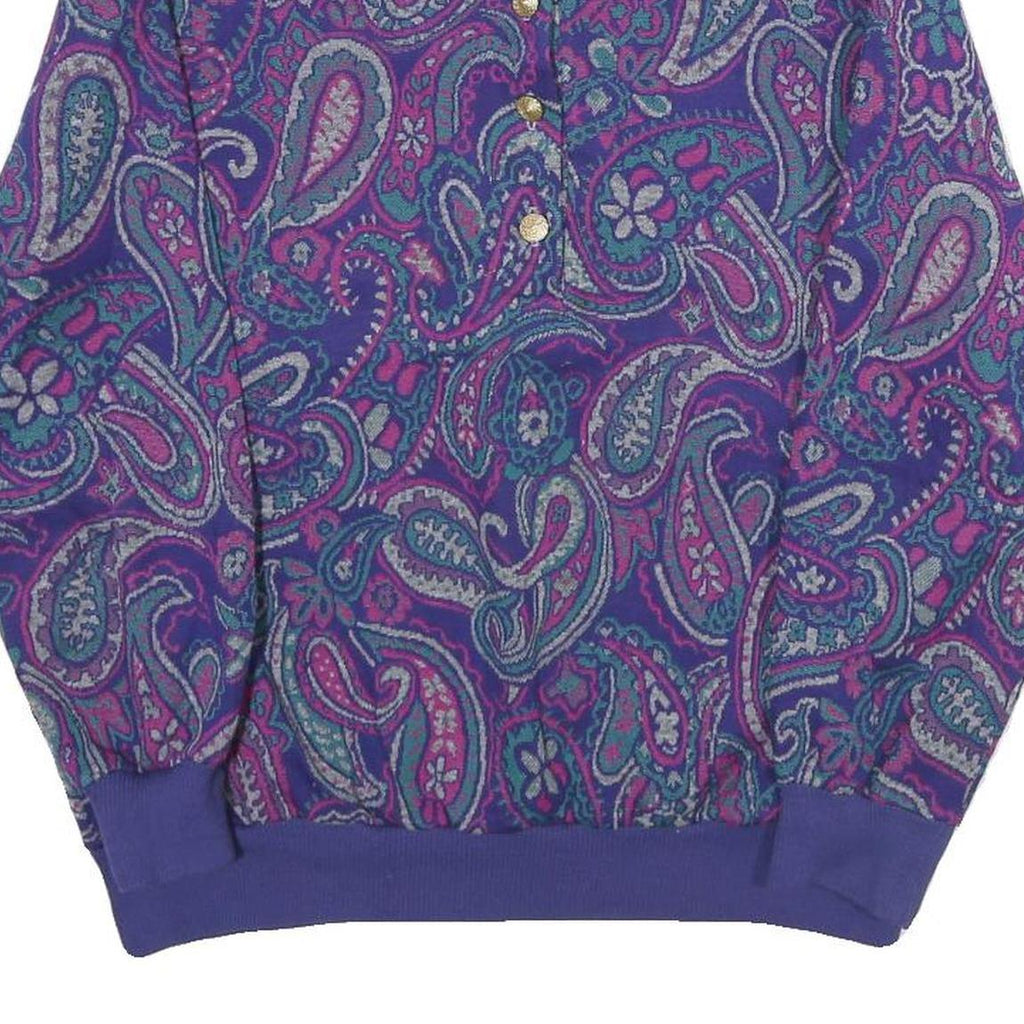 ALFRED DUNNER Womens Purple Paisley Pullover M Button Neck Elegant Sweatshirt