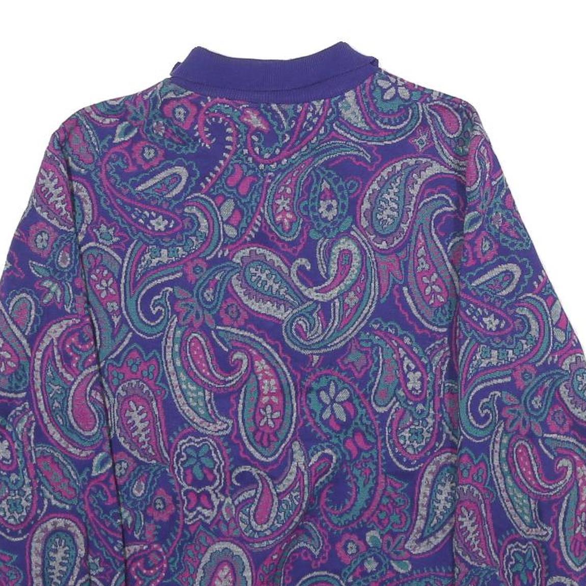 ALFRED DUNNER Womens Purple Paisley Pullover M Button Neck Elegant Sweatshirt