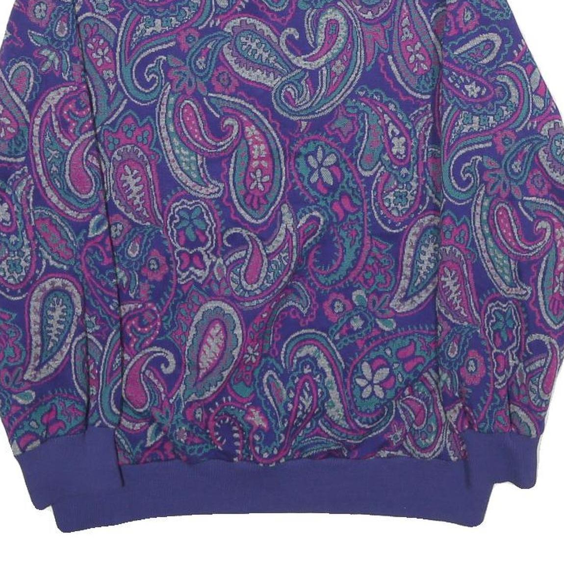 ALFRED DUNNER Womens Purple Paisley Pullover M Button Neck Elegant Sweatshirt