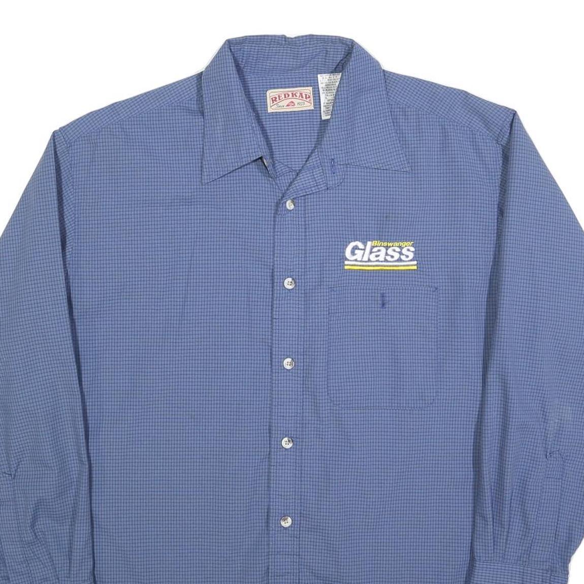 RED KAP Mens Blue Check Shirt L Workwear Button Collar Long Sleeve Comfortable