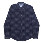 TOMMY HILFIGER Mens Navy Blue & White Polka Dot Shirt L Cotton Long Sleeve