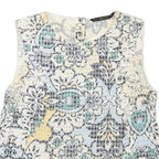 ZARA Womens White Blue Yellow Printed Sleeveless Round Neck Top S Lightweight