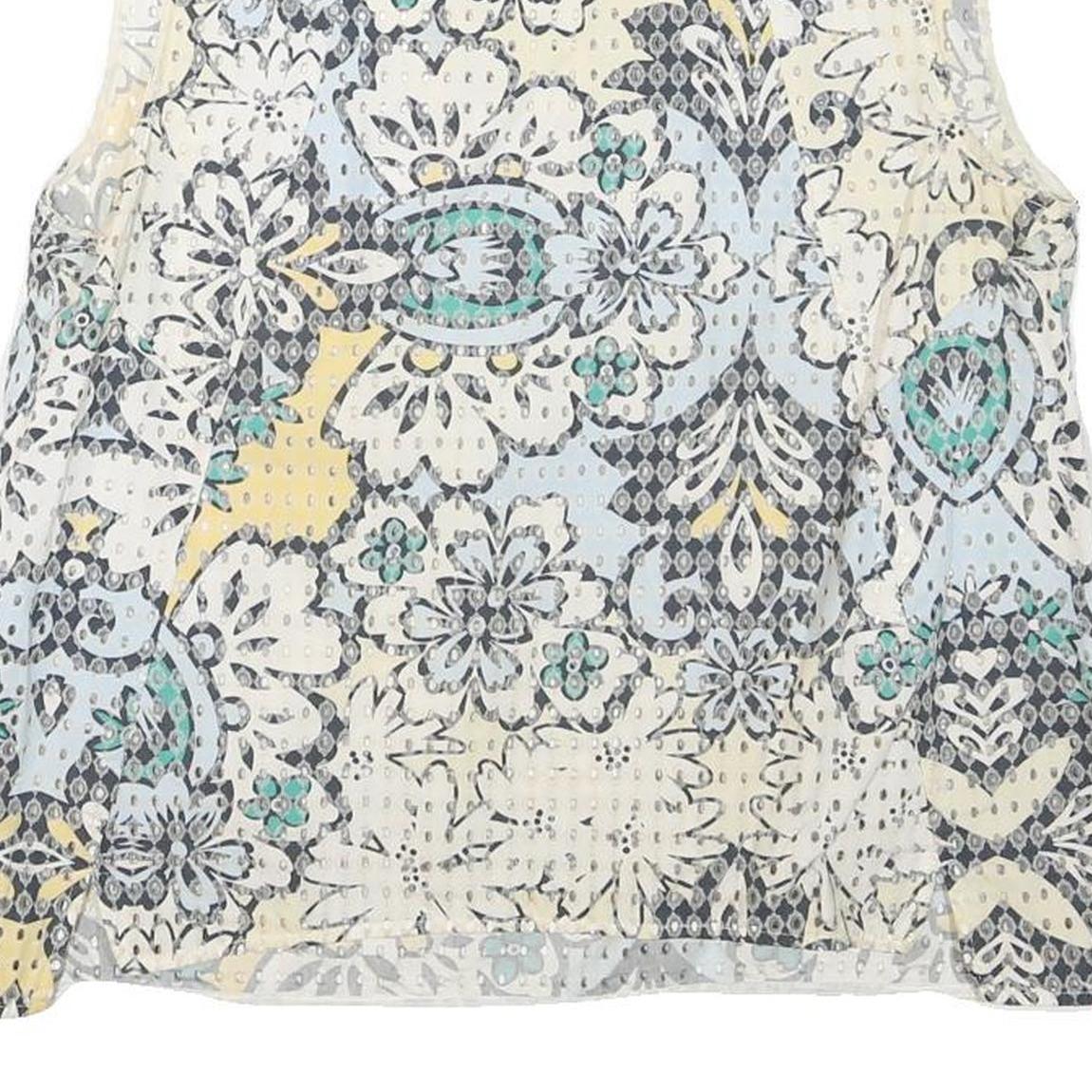 ZARA Womens White Blue Yellow Printed Sleeveless Round Neck Top S Lightweight