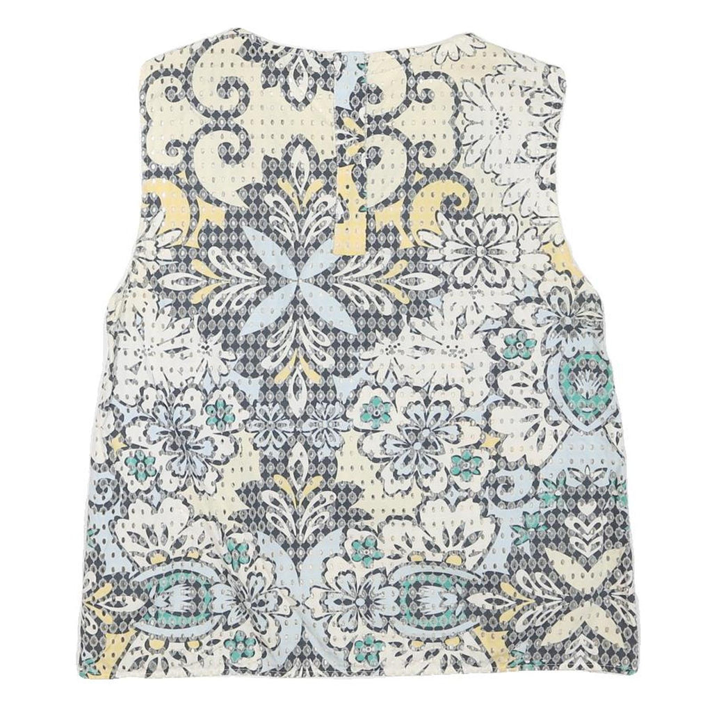 ZARA Womens White Blue Yellow Printed Sleeveless Round Neck Top S Lightweight