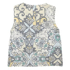 ZARA Womens White Blue Yellow Printed Sleeveless Round Neck Top S Lightweight