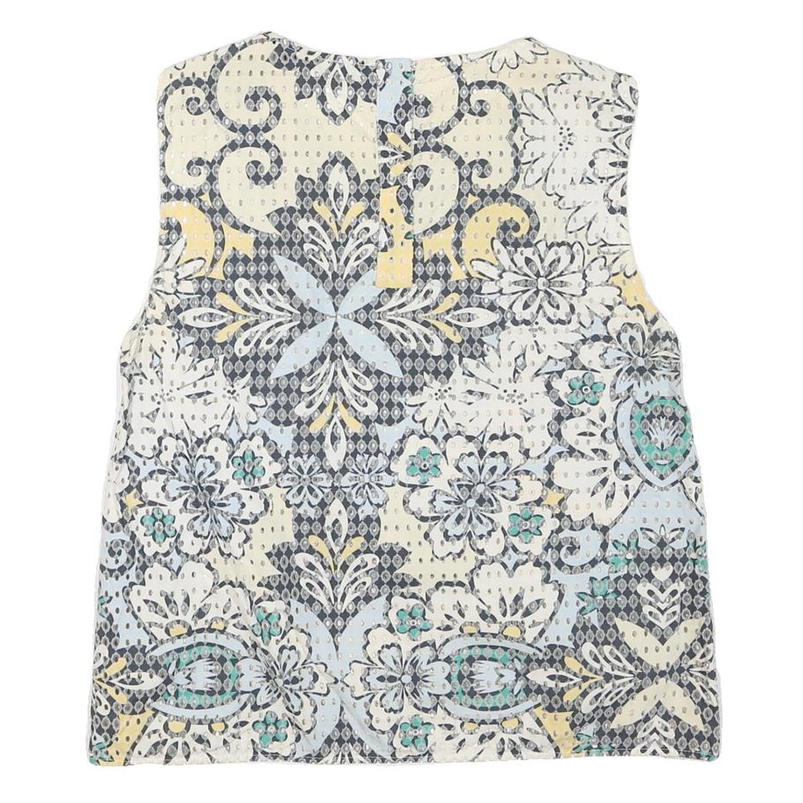 ZARA Womens White Blue Yellow Printed Sleeveless Round Neck Top S Lightweight