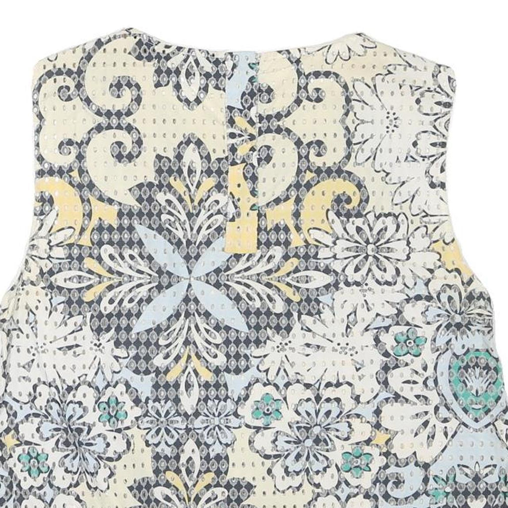 ZARA Womens White Blue Yellow Printed Sleeveless Round Neck Top S Lightweight