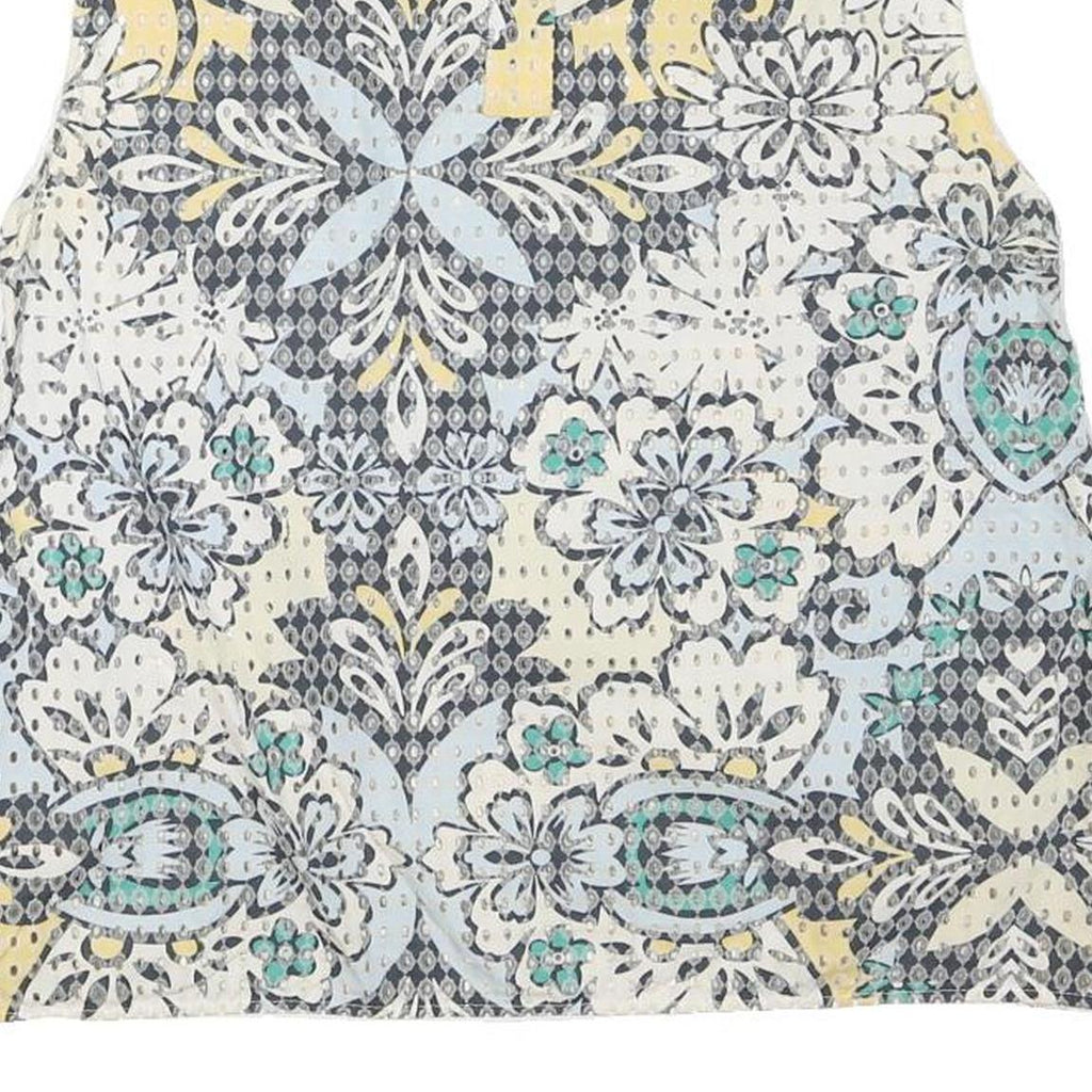 ZARA Womens White Blue Yellow Printed Sleeveless Round Neck Top S Lightweight