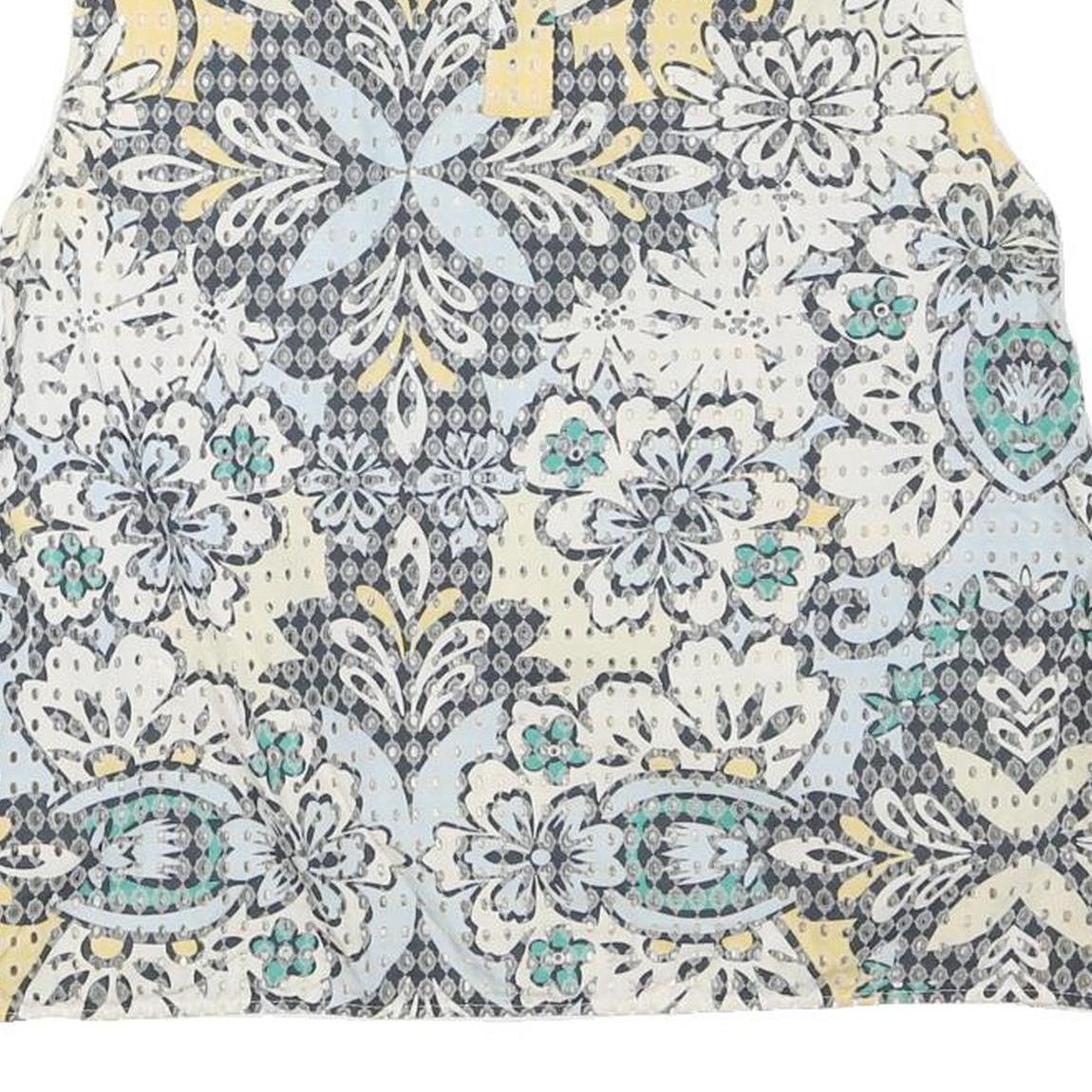 ZARA Womens White Blue Yellow Printed Sleeveless Round Neck Top S Lightweight