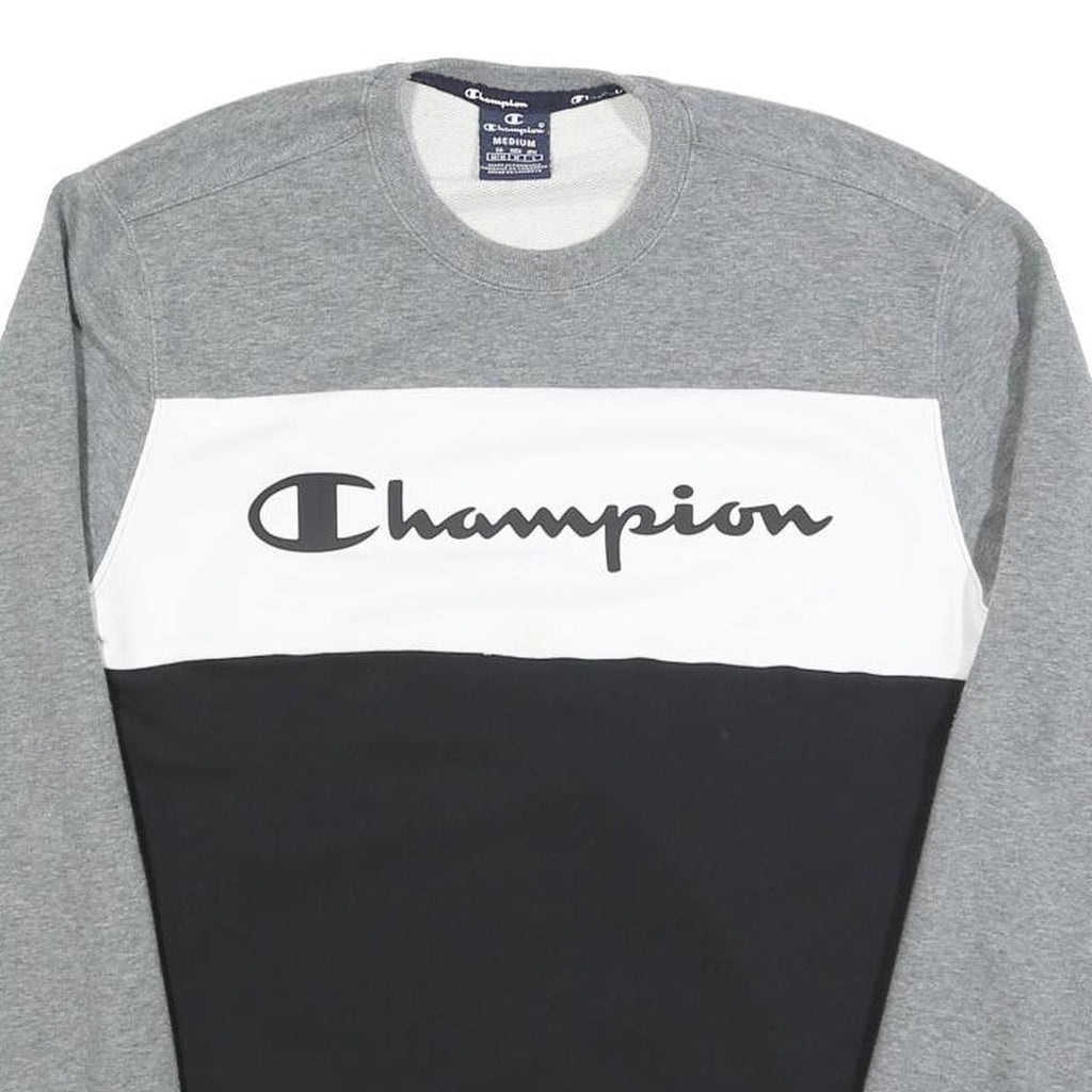 CHAMPION Mens Grey White & Black Logo Crew Neck M Cotton Blend Sweatshirt
