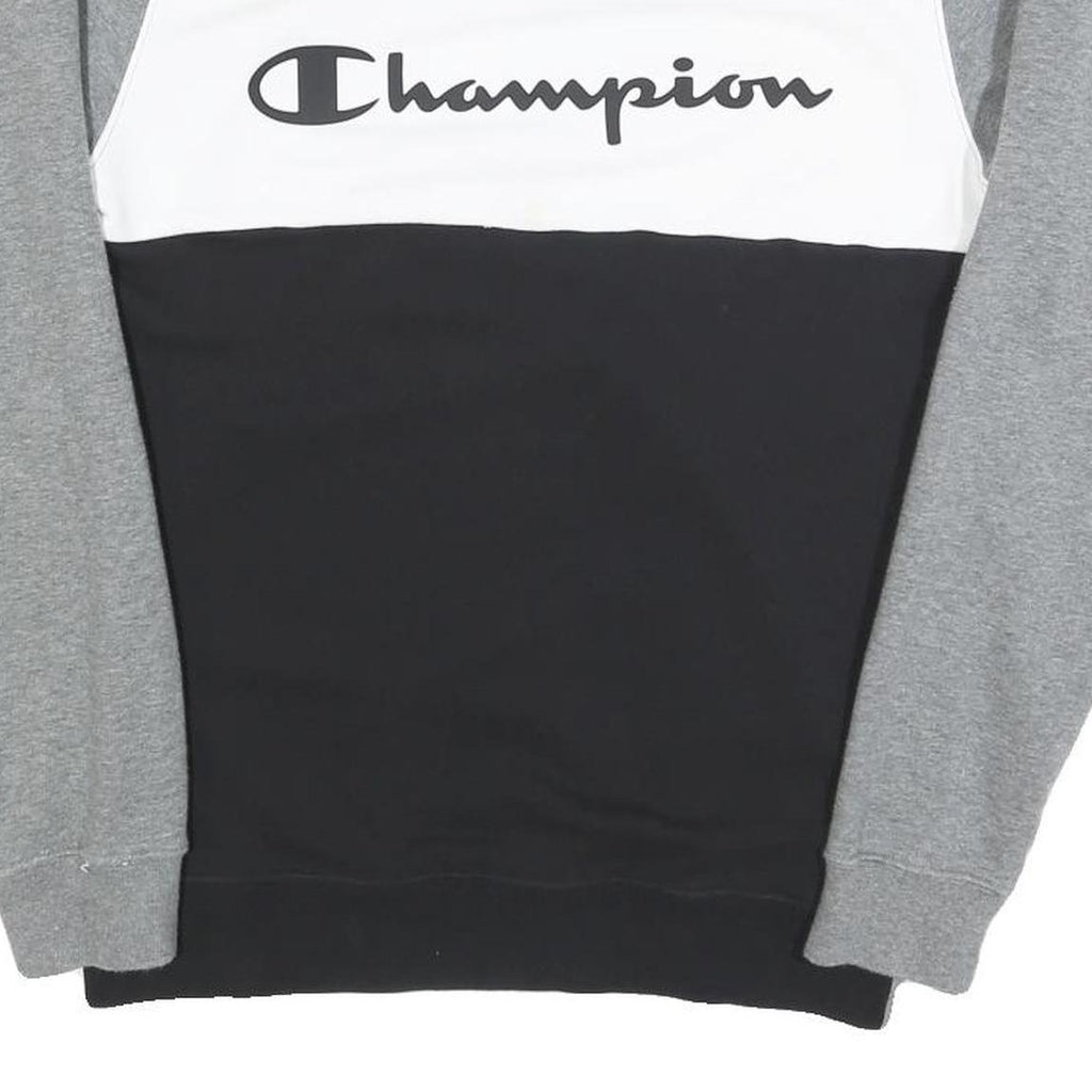 CHAMPION Mens Grey White & Black Logo Crew Neck M Cotton Blend Sweatshirt