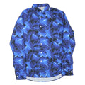 Mens Blue & Black Crazy Print Shirt M Long Sleeve Button Down Polyester Casual