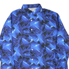 Mens Blue & Black Crazy Print Shirt M Long Sleeve Button Down Polyester Casual