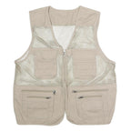 Mens Beige Mesh & Polyester Blend Utility Jacket L Zip Vest Multi Pocket
