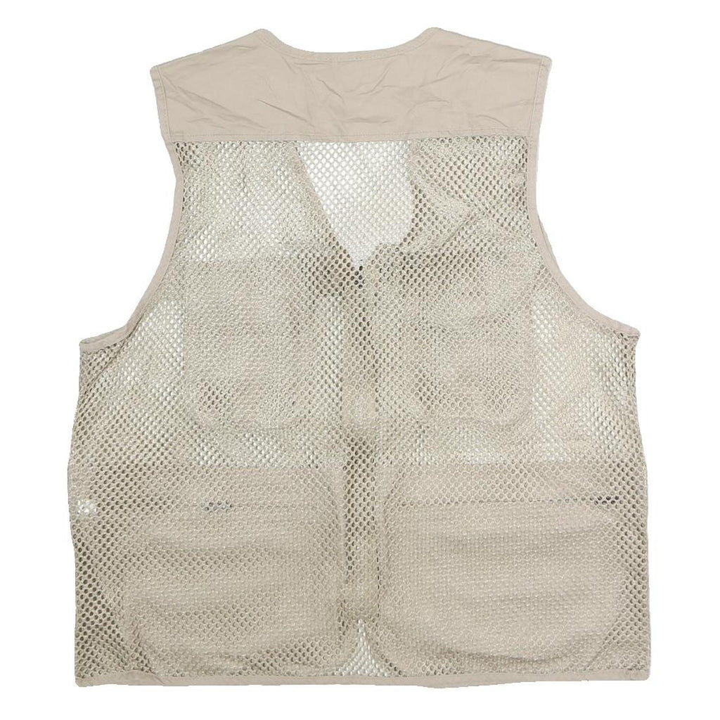 Mens Beige Mesh & Polyester Blend Utility Jacket L Zip Vest Multi Pocket