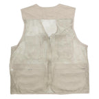 Mens Beige Mesh & Polyester Blend Utility Jacket L Zip Vest Multi Pocket
