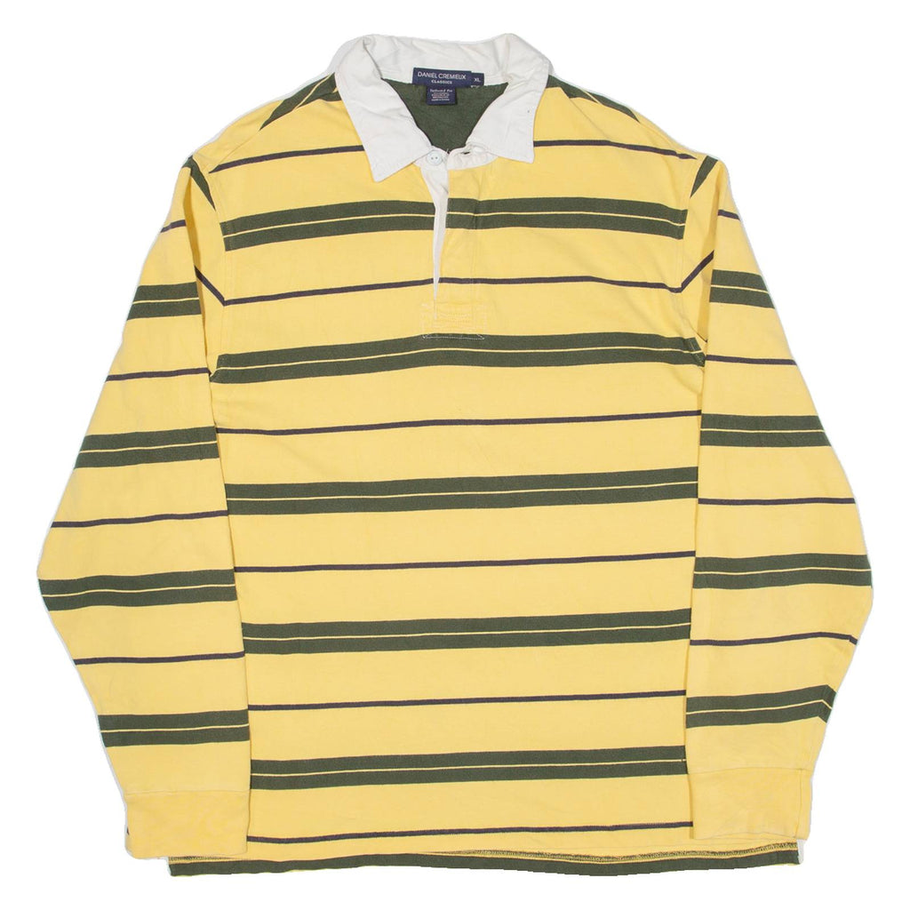 DANIEL CREMIEUX Mens Polo Shirt Yellow Striped Long Sleeve XL