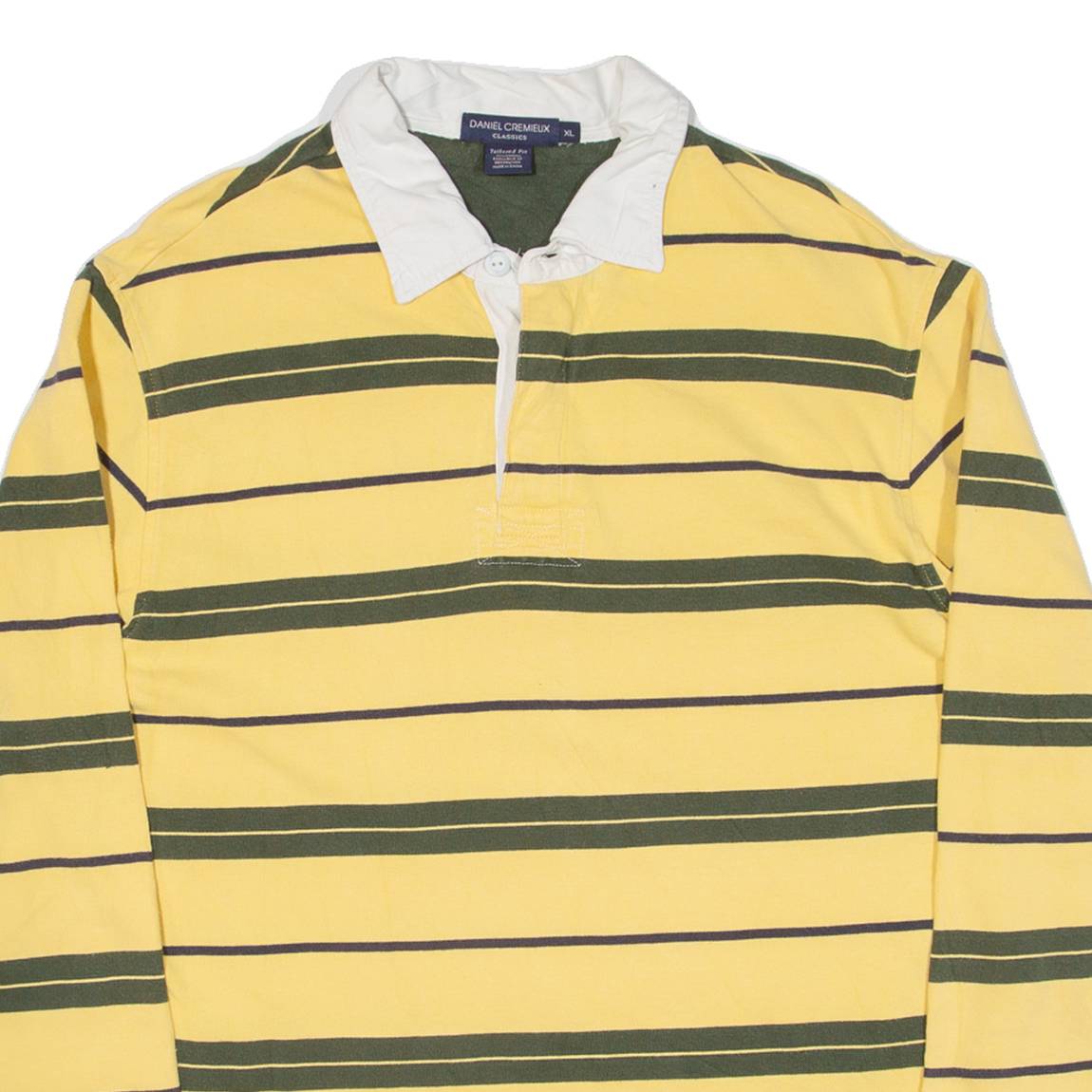 DANIEL CREMIEUX Mens Polo Shirt Yellow Striped Long Sleeve XL