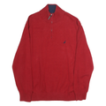 NAUTICA Mens Red Pullover Plain High Neck Basic Knit L Cotton Jumper Zippered