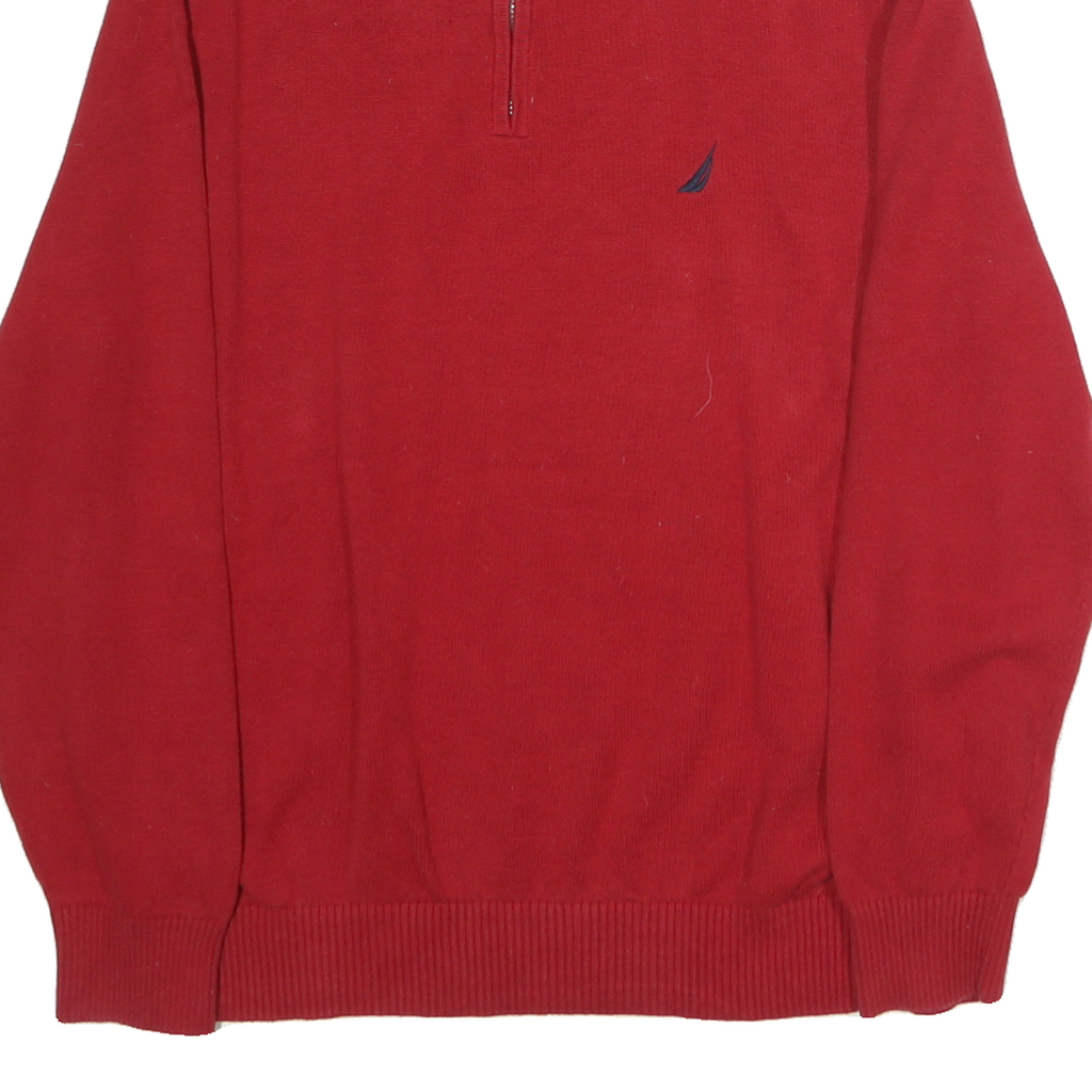 NAUTICA Mens Red Pullover Plain High Neck Basic Knit L Cotton Jumper Zippered