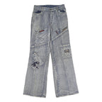 PRARIE Mens Regular Fit Denim Jeans Cotton Light W26 L28 Patchwork Zip