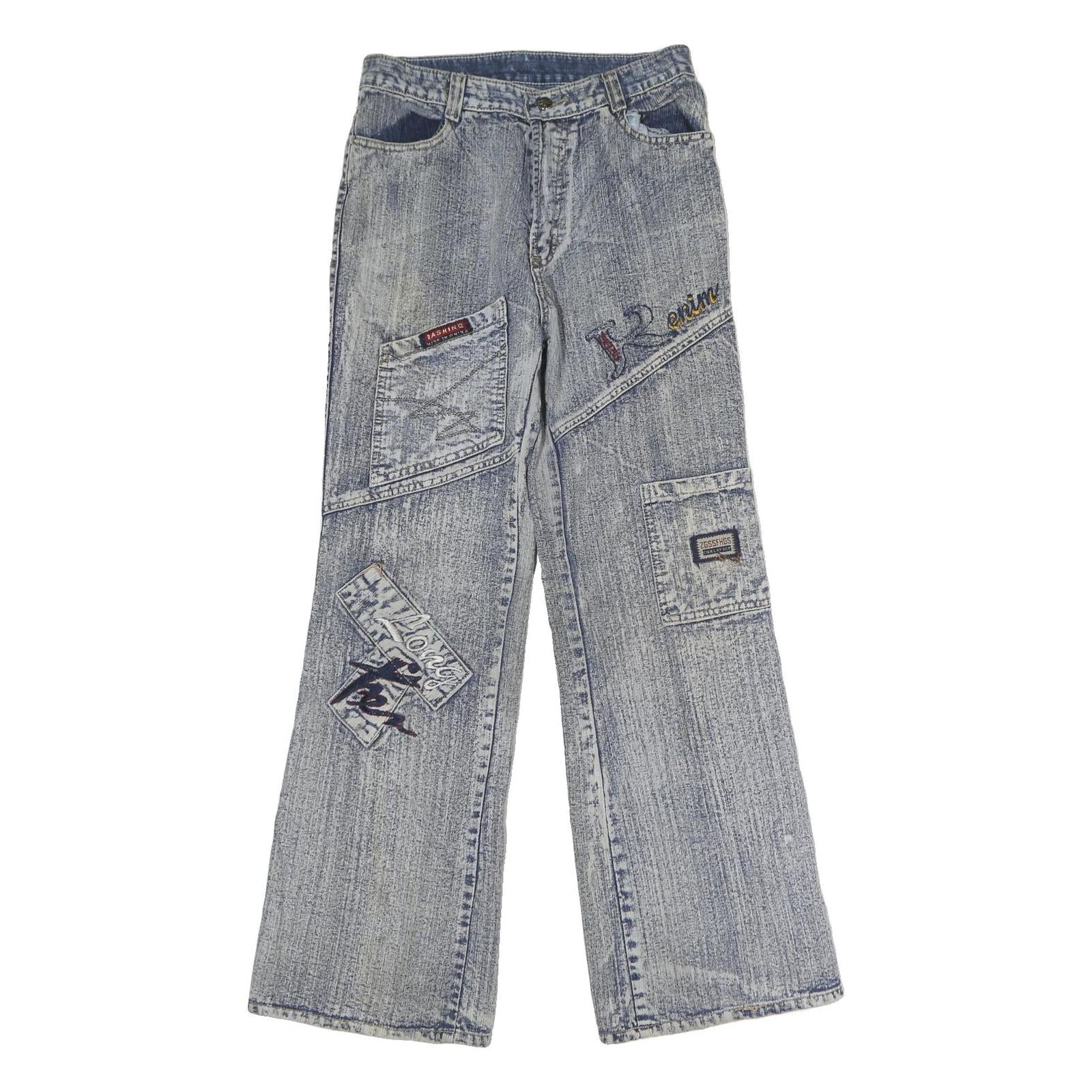 PRARIE Mens Regular Fit Denim Jeans Cotton Light W26 L28 Patchwork Zip