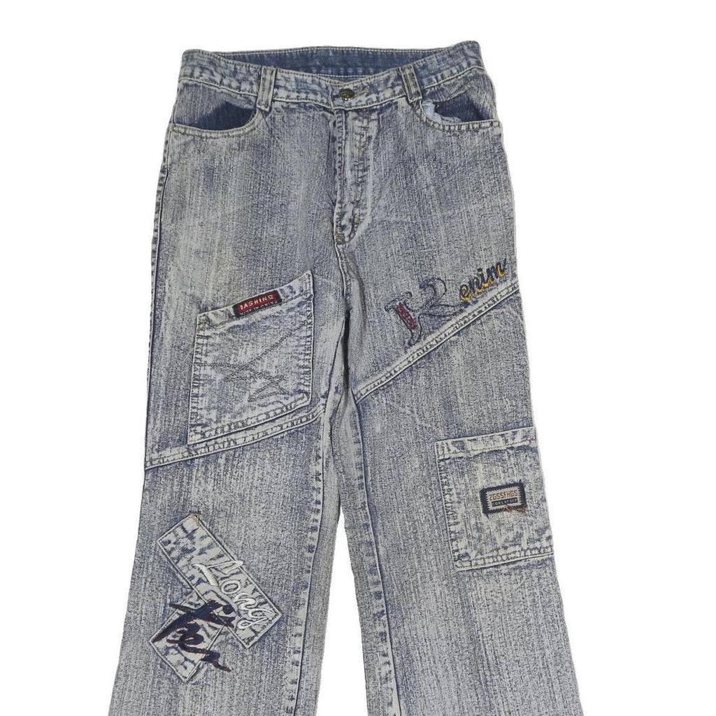 PRARIE Mens Regular Fit Denim Jeans Cotton Light W26 L28 Patchwork Zip