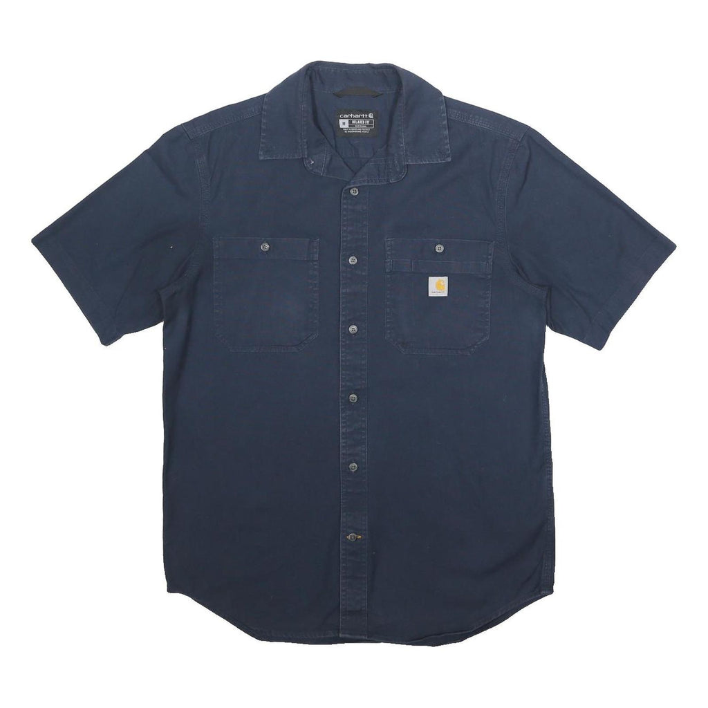 CARHARTT Mens Navy & Mid Blue Cotton Blend Shirt M Workwear Casual Button Front