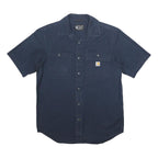 CARHARTT Mens Navy & Mid Blue Cotton Blend Shirt M Workwear Casual Button Front