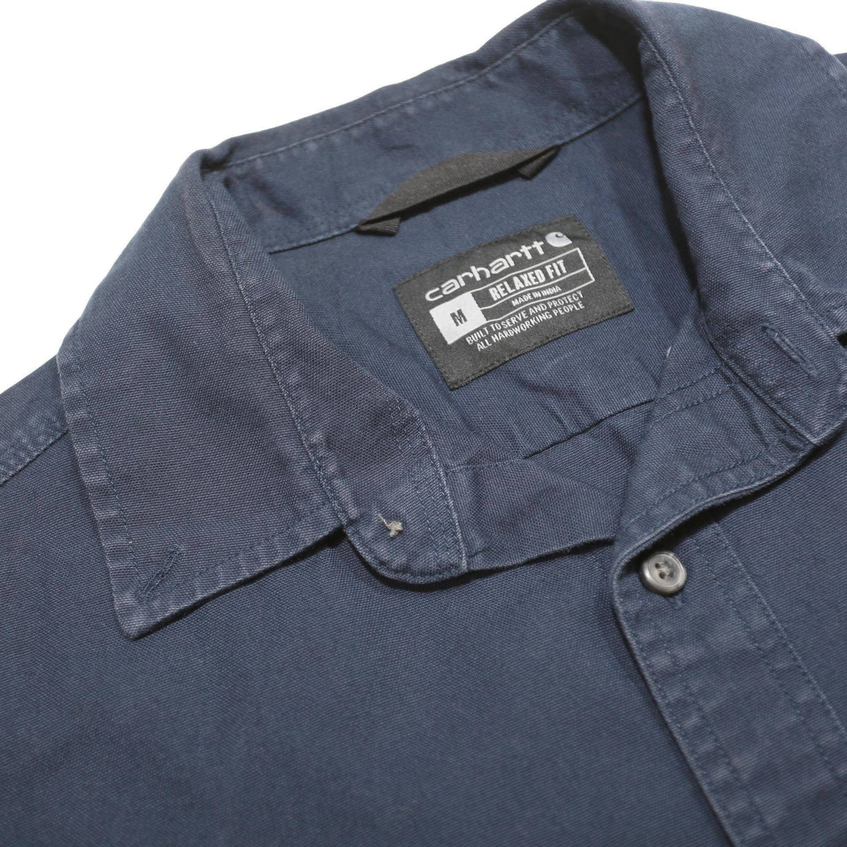 CARHARTT Mens Navy & Mid Blue Cotton Blend Shirt M Workwear Casual Button Front