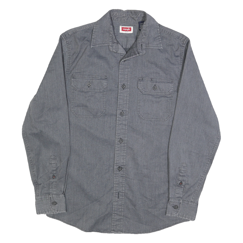 WRANGLER Mens Grey Shirt S Cotton Long Sleeve Casual Button Pocket Workwear
