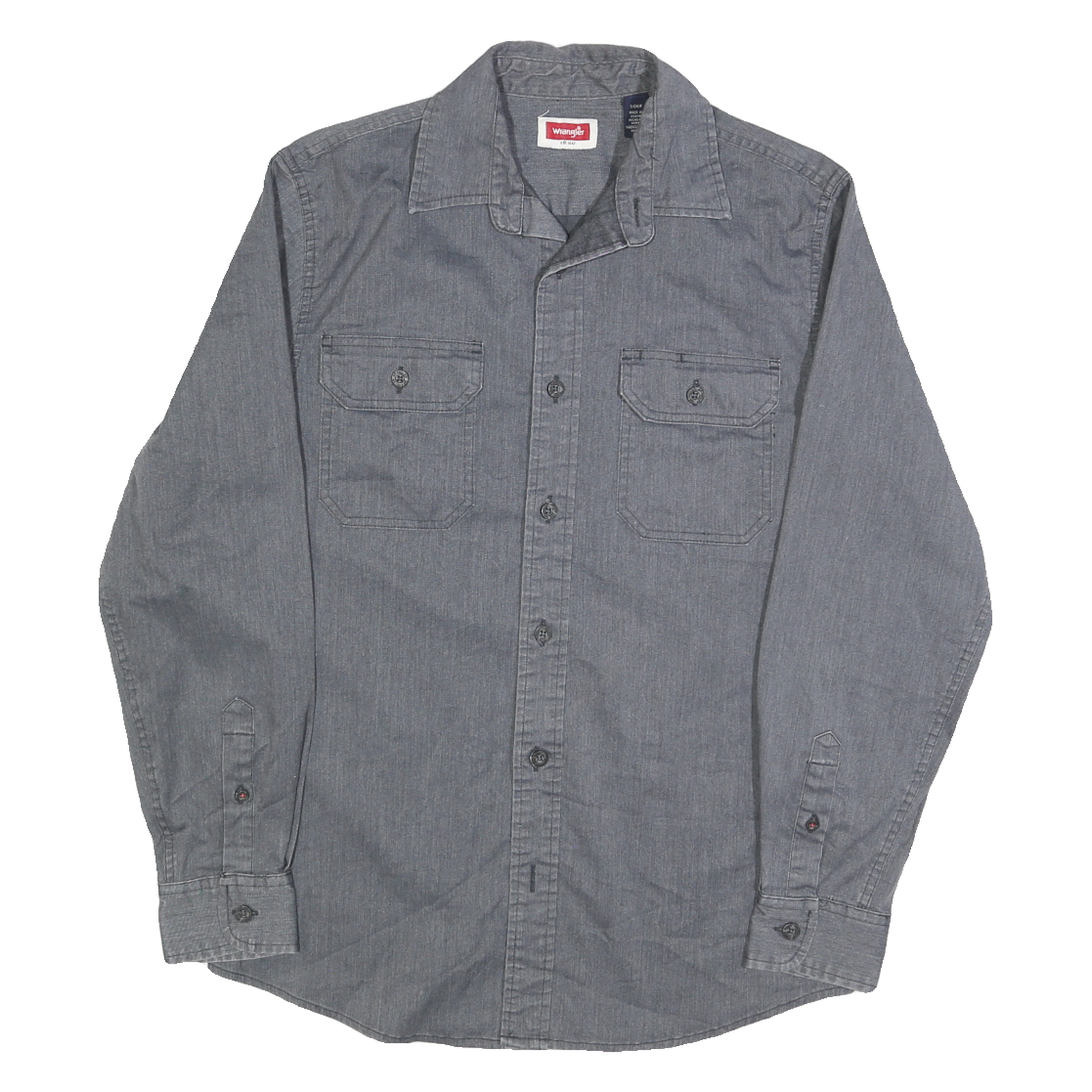 WRANGLER Mens Grey Shirt S Cotton Long Sleeve Casual Button Pocket Workwear