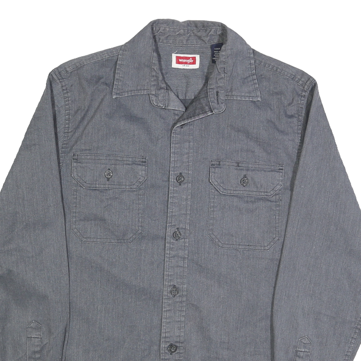 WRANGLER Mens Grey Shirt S Cotton Long Sleeve Casual Button Pocket Workwear