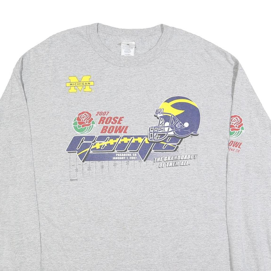 ALSTYLE Mens Grey 2007 Rose Bowl Football Graphic Long Sleeve Crew Neck XL