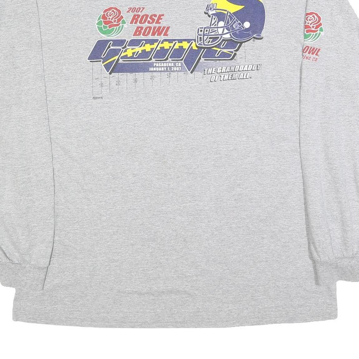 ALSTYLE Mens Grey 2007 Rose Bowl Football Graphic Long Sleeve Crew Neck XL