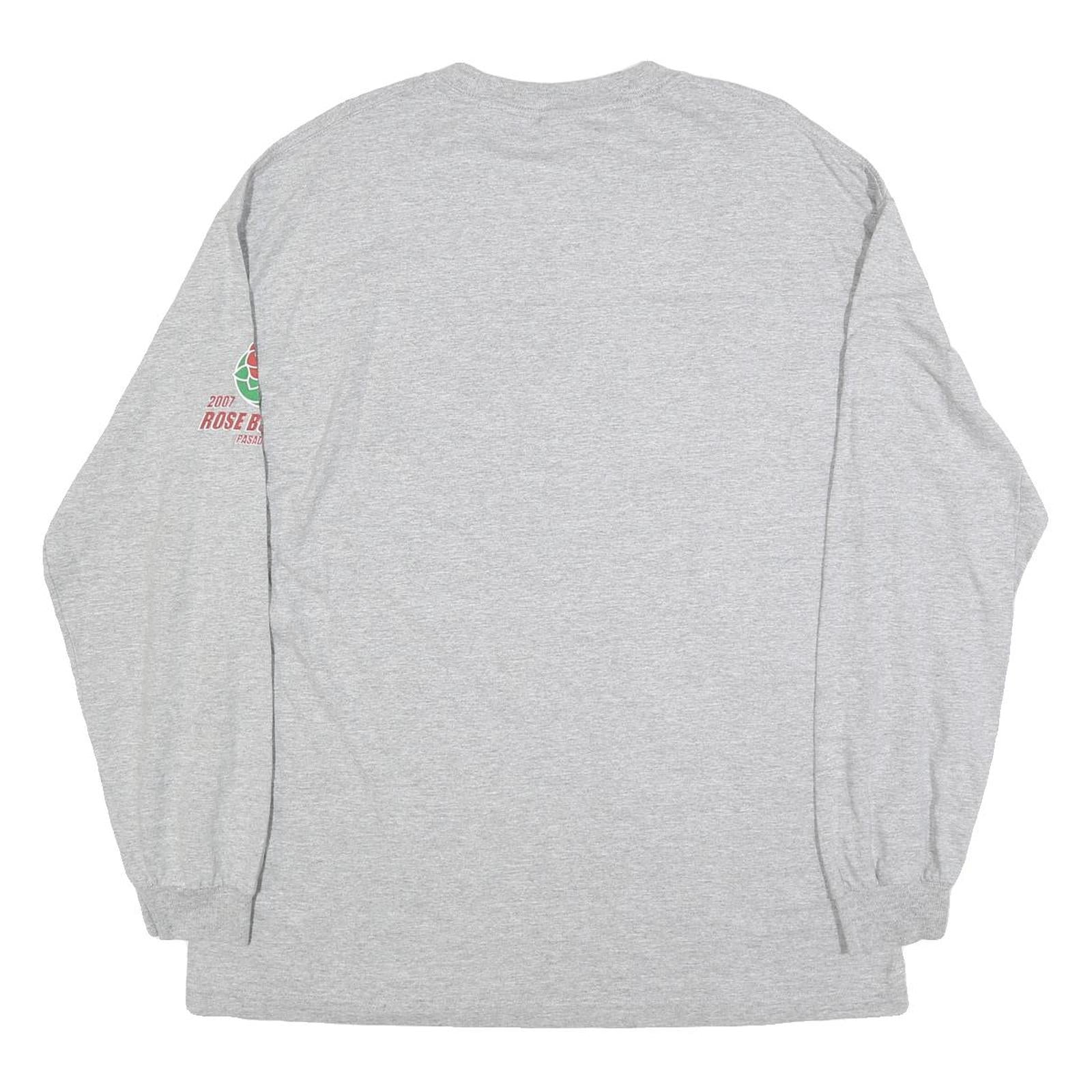 ALSTYLE Mens Grey 2007 Rose Bowl Football Graphic Long Sleeve Crew Neck XL